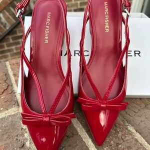 Marc Fisher Glossy Red Bow Slingback Heels NWT size 7
